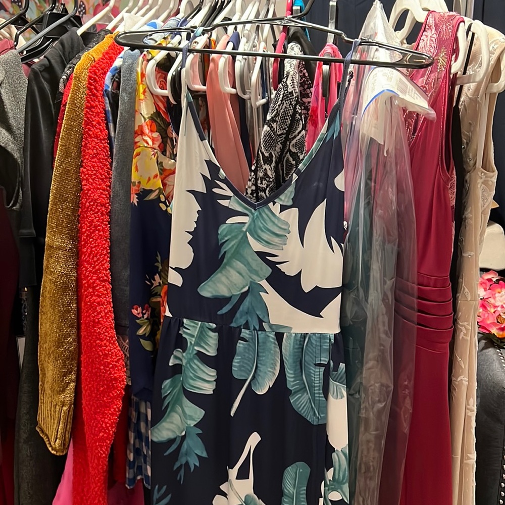 Long Floral Faux Wrap Tie Back Dress